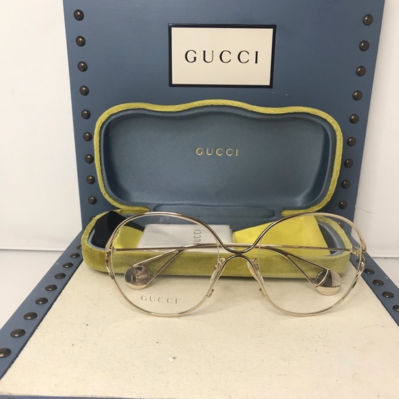 Gucci GG0254OA Gold-001 54-20-135mm Eyeglasses Authentic - Picture 2 of 12